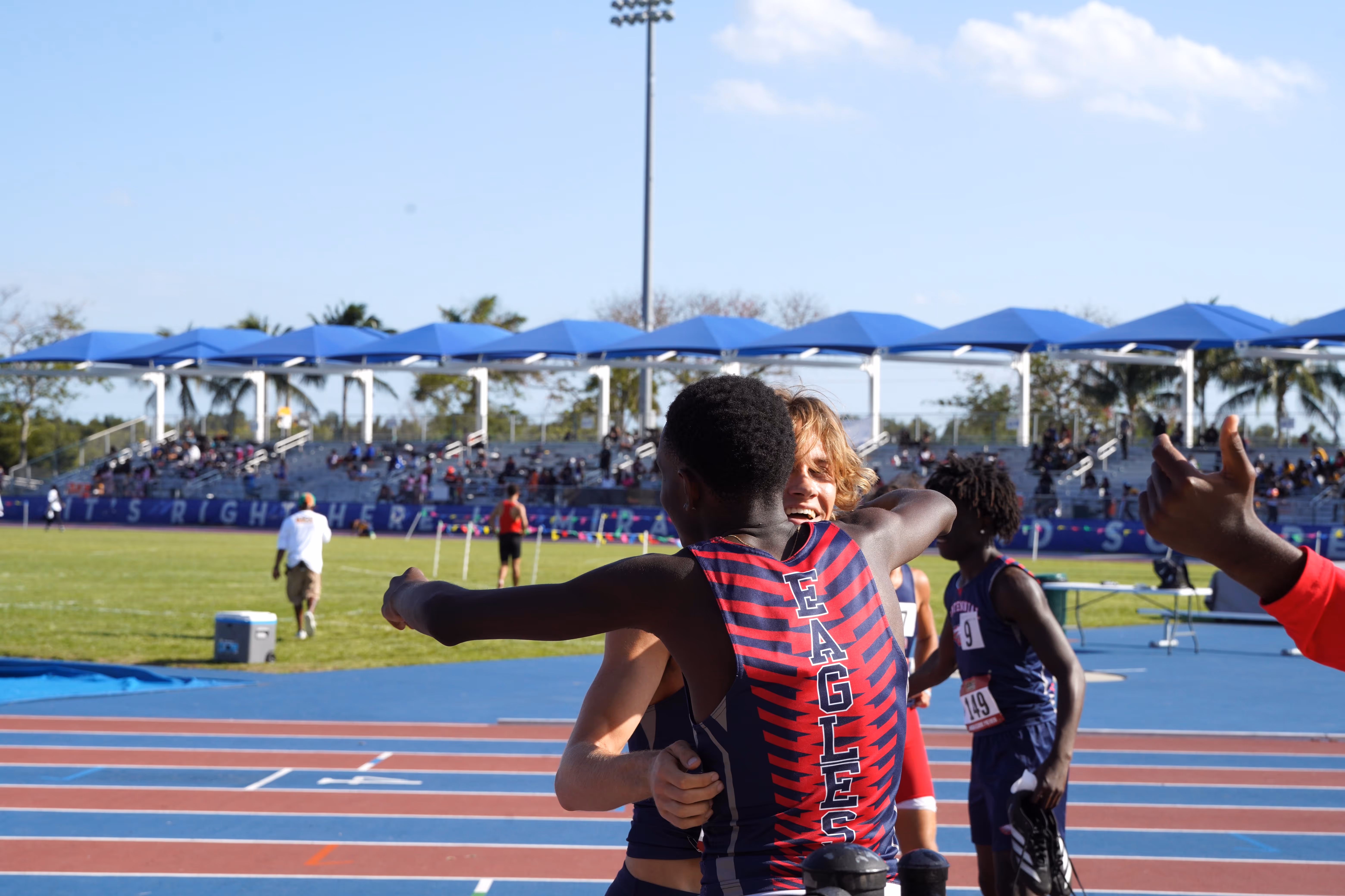 Athletes hugging