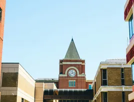 Brick building with clock tower